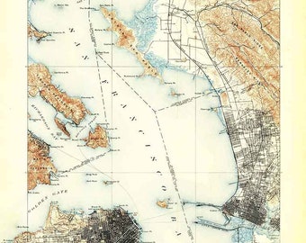 1895 Topo Map of San Francisco California Quadrangle Alcatraz