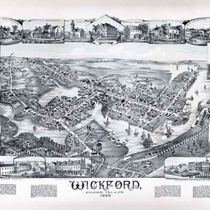 1888 Panorama-Karte von Wickford Rhode Island