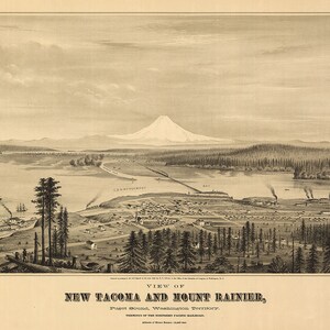 1878 Panoramakarte von New Tacoma und Mount Rainier Washington