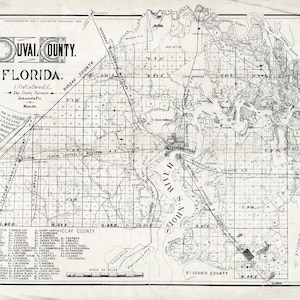 Kaart uit 1885 van Duval County, Florida, Jacksonville