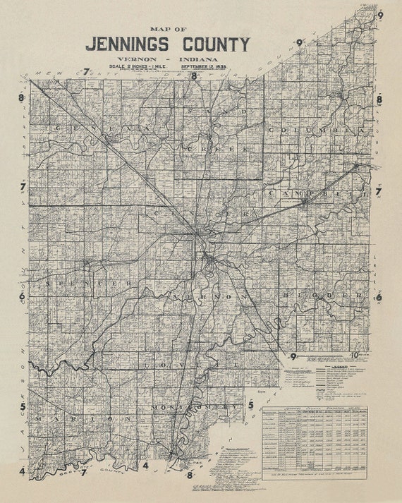 1935 Farm Line Map of Jennings County Indiana Etsy