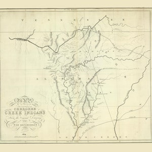 1824-Karte von Cherokee und Creek-Indianern in Georgia und Alabama