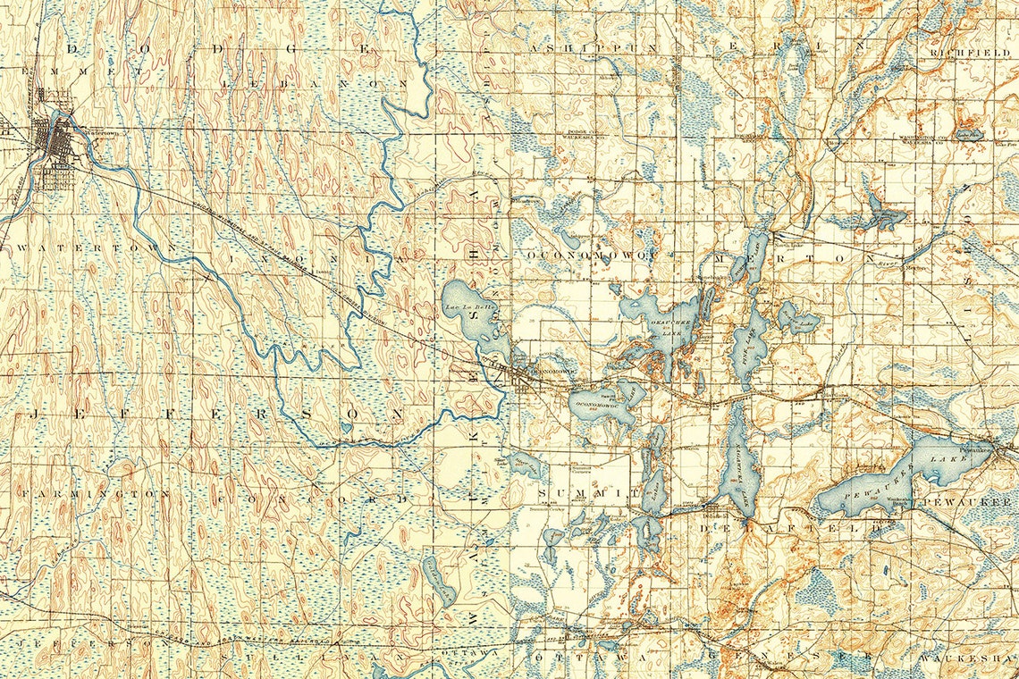 1909 Map of Oconomowoc Wisconsin Lakes and Watertown Etsy