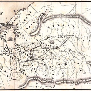1854 Kaart van Sacramento Valley Railroad Californië