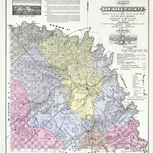 Carte 1876 du comté de San Saba au Texas