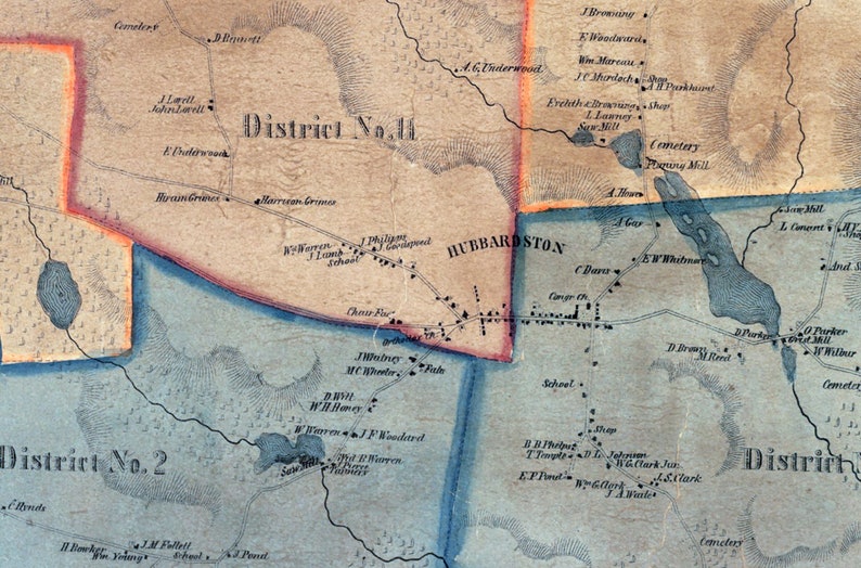 1855 Town Map of Hubbardston Worcester County Massachusetts Etsy