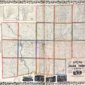 Carte de la limite des fermes de 1850 du comté de Stark, dans l'Ohio, dans le canton de Massillon