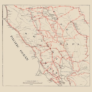 1896 Carte de Sonoma Marin Lake et du comté de Napa en Californie