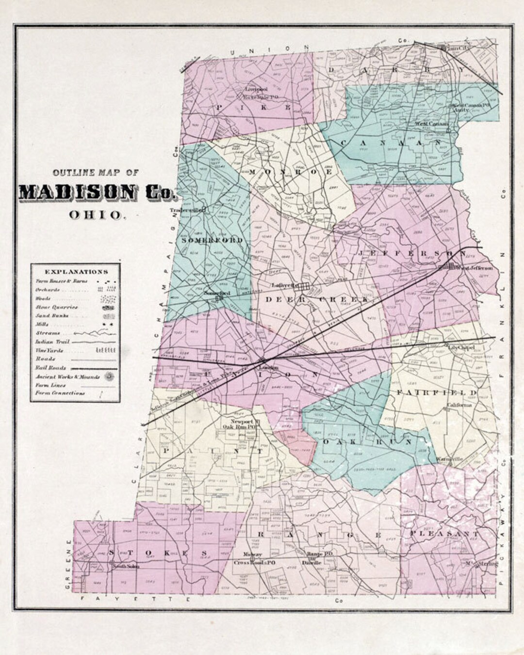 1875 Map of Madison County Ohio Etsy