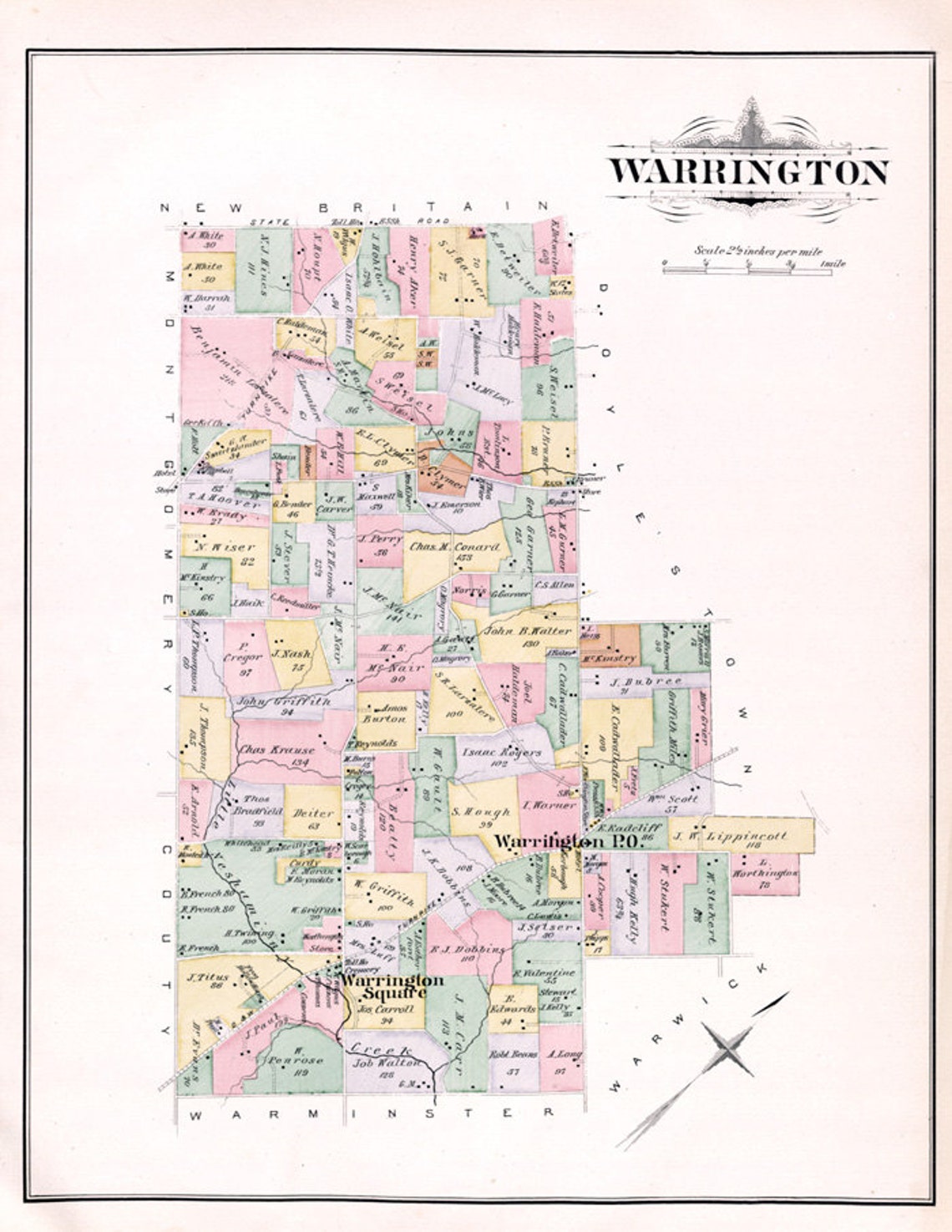 1891 Map of Warrington Township Bucks County Pennsylvania Etsy