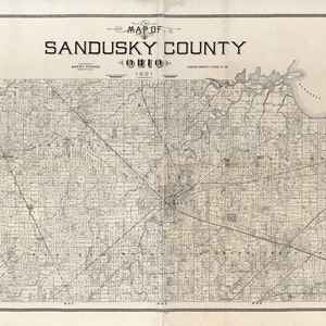 1891 Farm Line Map of Sandusky County Ohio Fremont Woodville