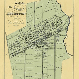 1860 Town Map of Kutztown Berks County Pennsylvania