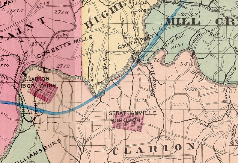1877 Map of Clarion County Pennsylvania Etsy