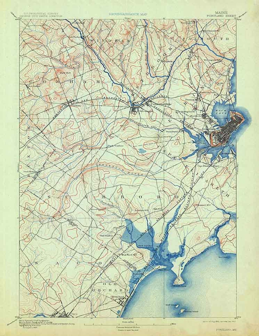 1893 Topo Map of Portland Maine Quad - Etsy
