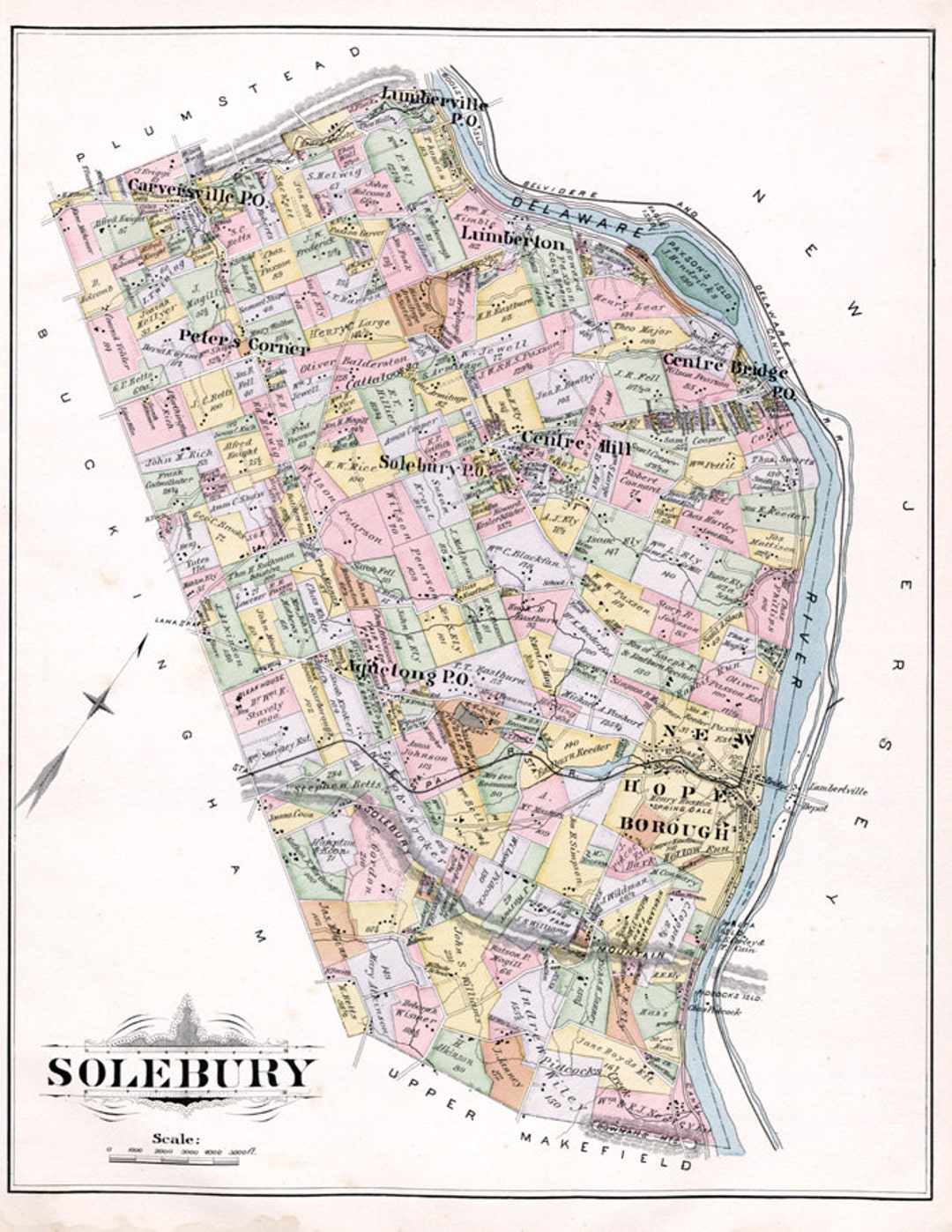 1891 Map of Solebury Township Bucks County Pennsylvania Etsy