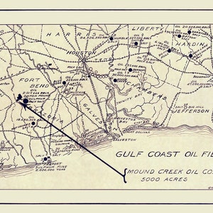 1916 Map of Gulf Coast Oil Fields Texas