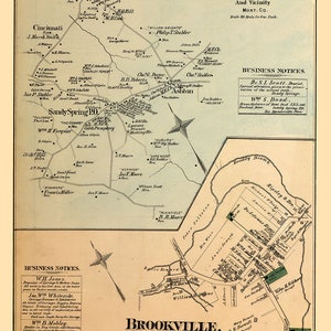 1879 Plan de Sandy Spring et du comté de Brookville Montgomery en Virginie