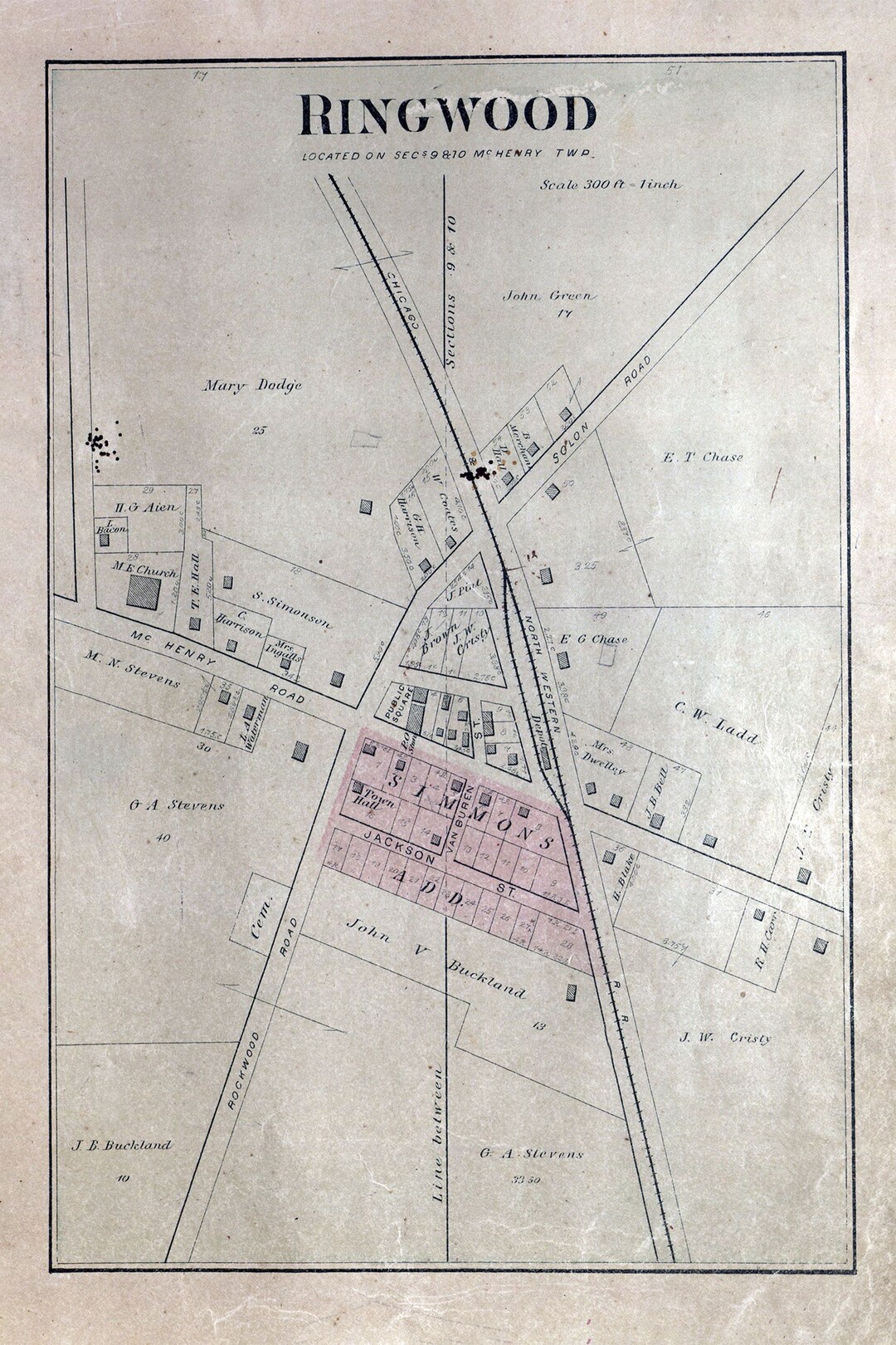 1892 Town Map of Ringwood Mchenry County Illinois Etsy