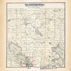 1873 Kaart van Oconomowoc Township Waukesha County, Wisconsin