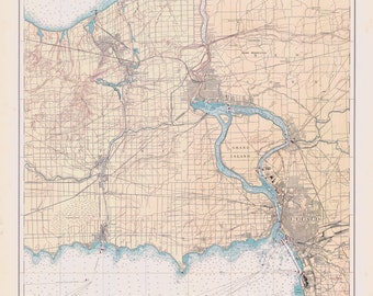 1938 Mappa nautica del Lago Erie Buffalo e delle Cascate del Niagara
