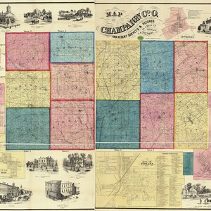 1858 Farm Line Karte von Champaign County Ohio Urbana