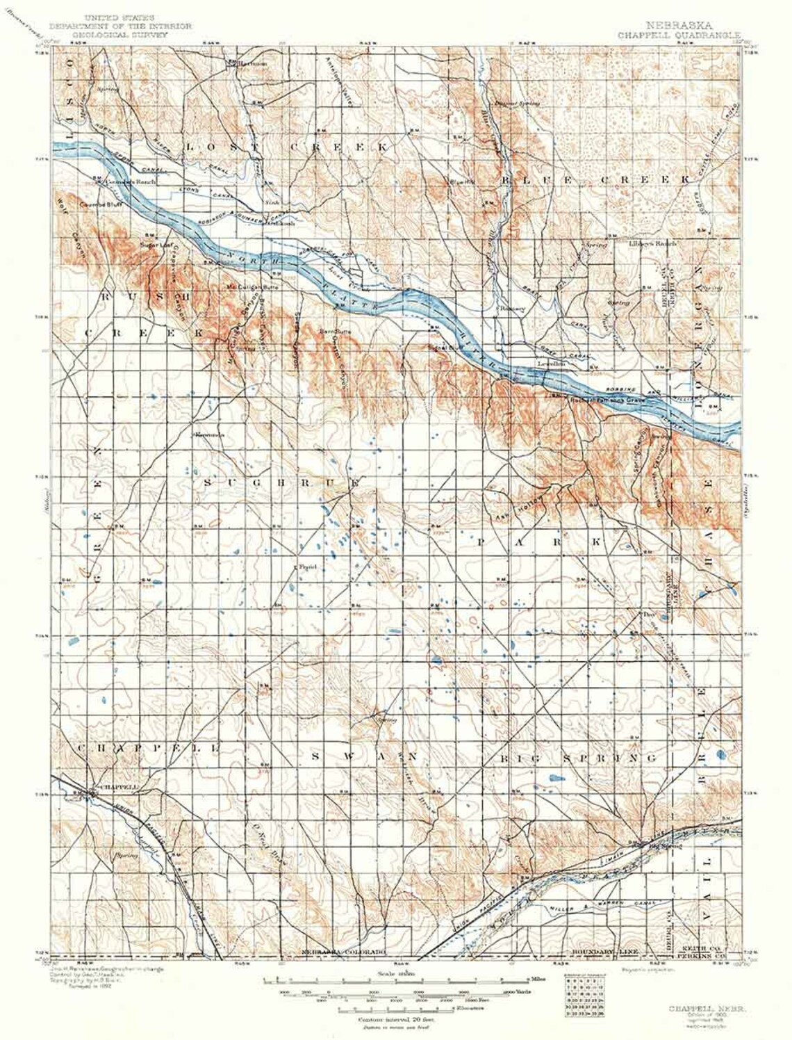 1900 Topo Map of Chappell Nebraska Etsy