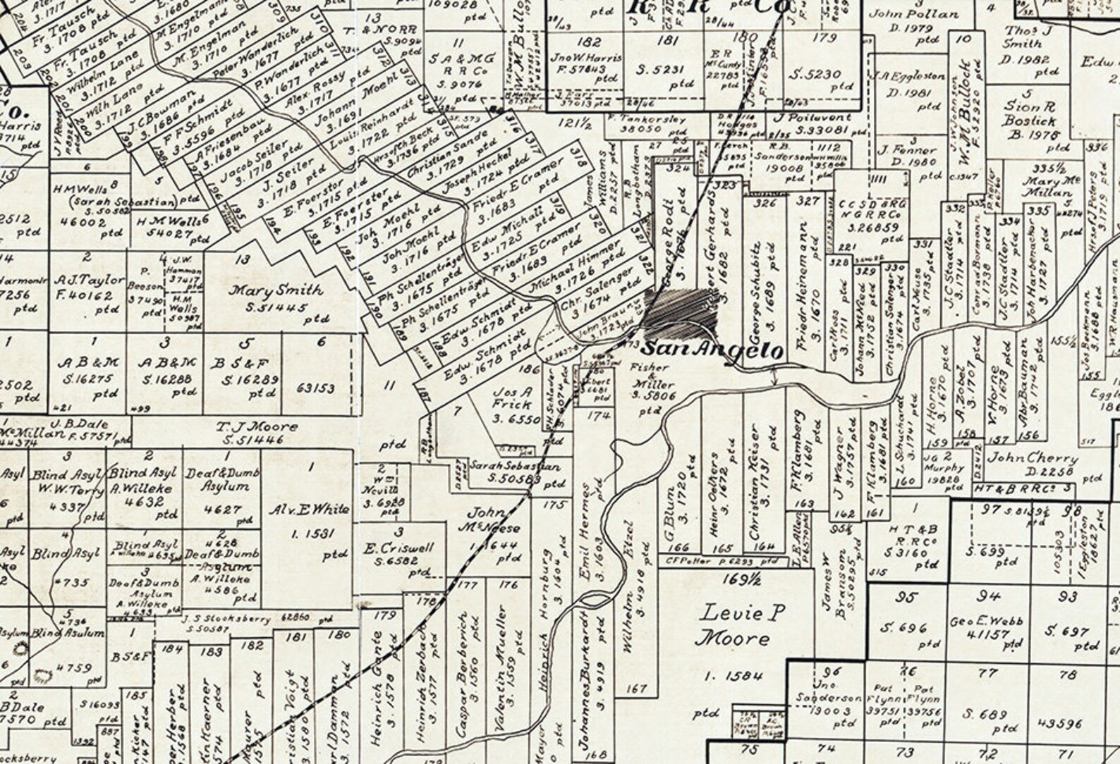 1892 Farm Line Map of Tom Green County Texas Etsy