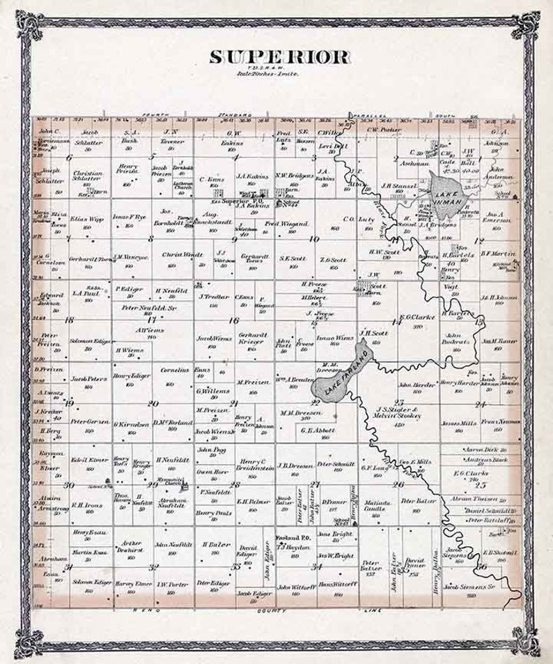 1884 Map of Superior Township Mcpherson County Kansas Etsy