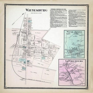 1873 Plan de la ville de Waynesburg, comté de Chester, Pennsylvanie