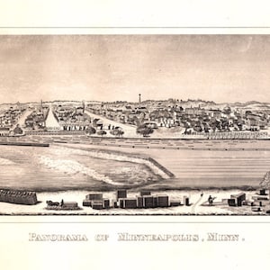 1873 Panorama Aerial Map of Minneapolis Minnesota