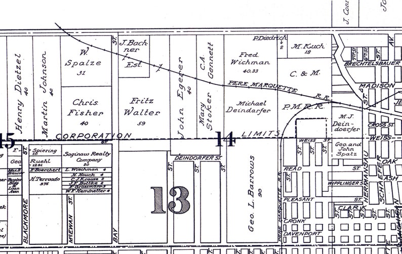 1916 Town Map of Saginaw Michigan Etsy