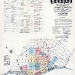 1886 Sanborn Karte von Columbia Lancaster County Pennsylvania