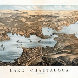1885 Panorama-Karte des Lake Chautauqua New York