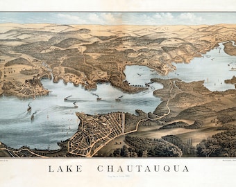 1885 Panoramic Map of Lake Chautauqua New York