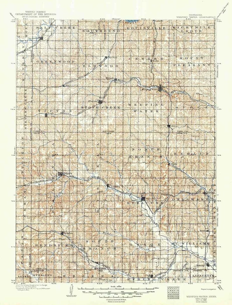 1903 Topo Map of Weeping Water Nebraska Syracuse Etsy