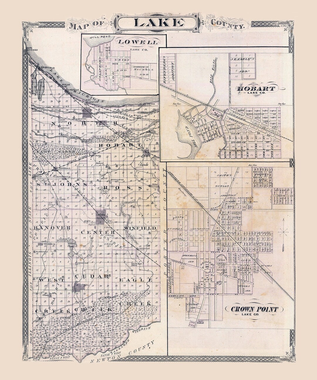 1876 Map of Lake County Indiana Crown Point Etsy