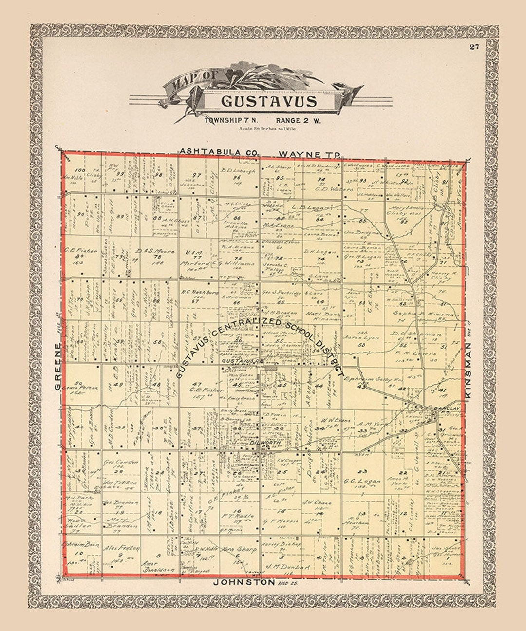 1899 Map of Gustavus Township Trumbull County Ohio Etsy