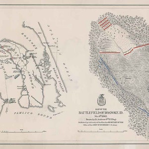 1862 Map of the Battlefield of Roanoke North Carolina