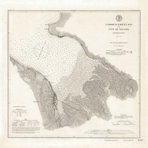 Carta nautica del 1888 della baia di inizio e della città di Tacoma Washington