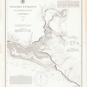 Carte marine de l'entrée de Newport, 1878, baie de Newport, Californie