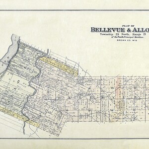 1889 Carte du canton de Bellevue et d'Allouez, comté de Brown, Wisconsin