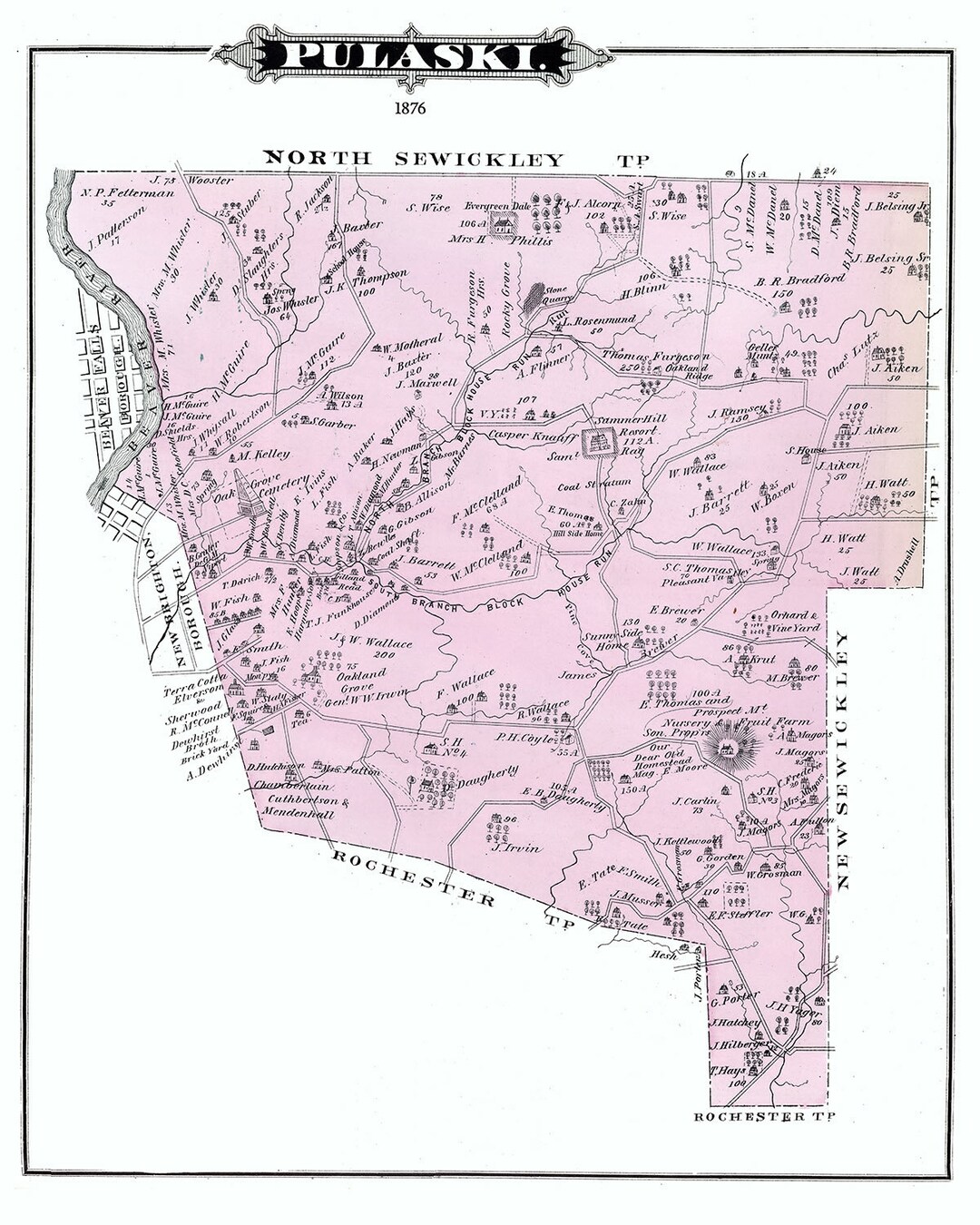 1876 Map of Pulaski Township Beaver County Pennsylvania Etsy