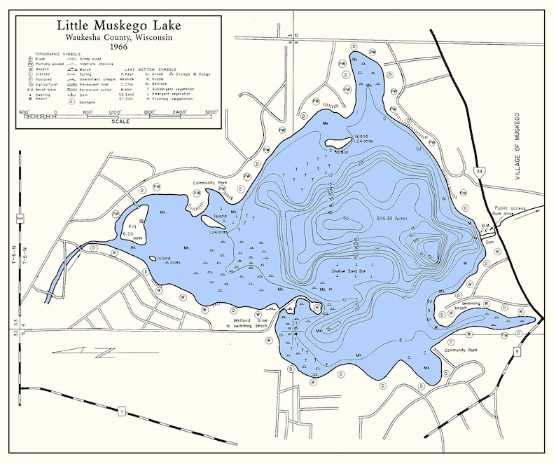 1966 Map of Little Muskego Lake Waukesha County Wisconsin Etsy