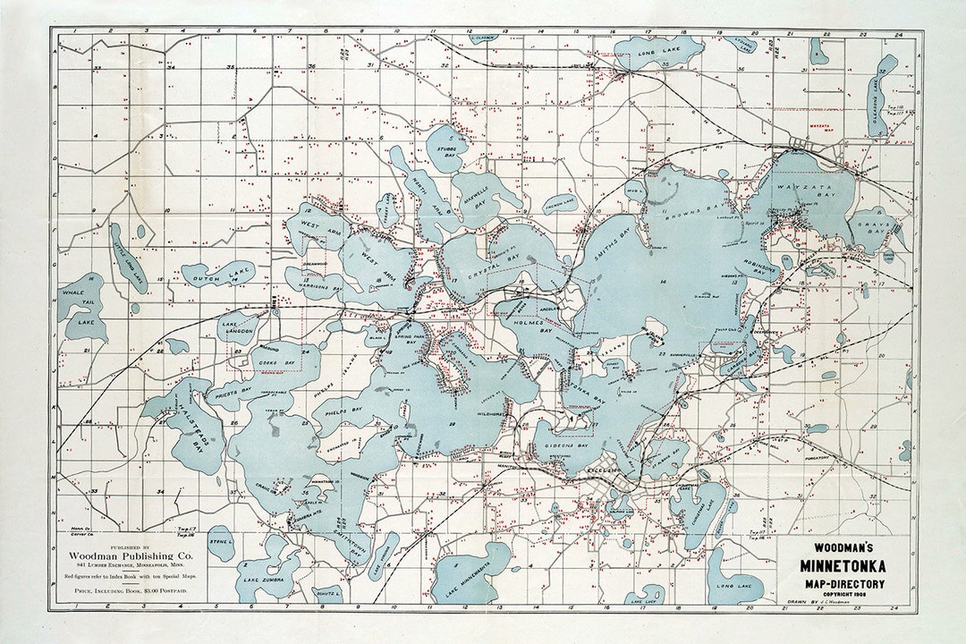 1908 Woodmans Map of Lake Etsy