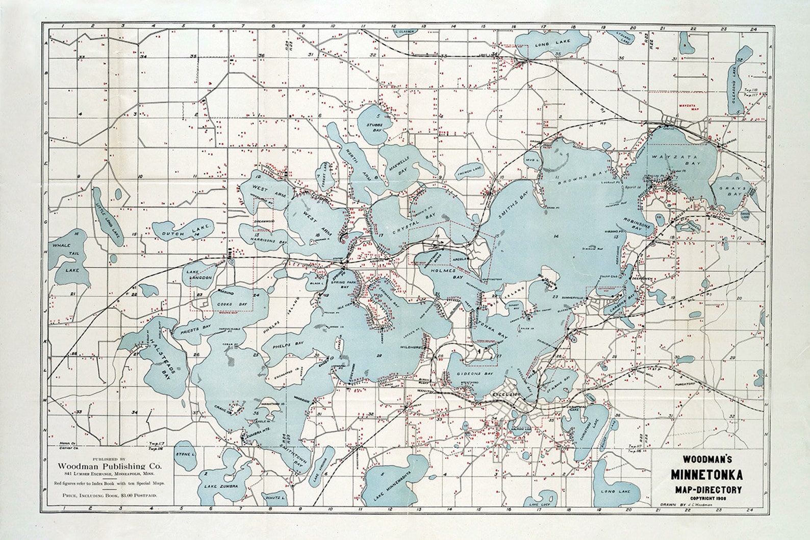 1908 Woodmans Map of Lake Etsy