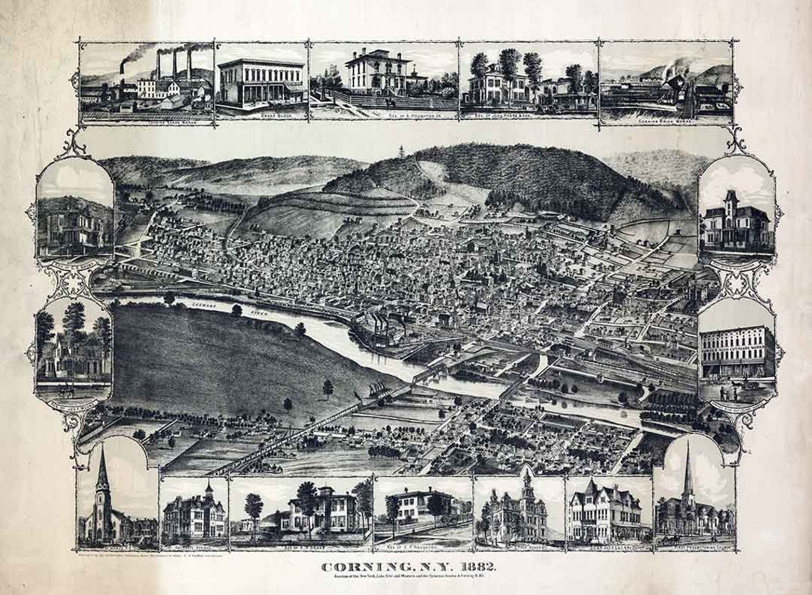 1882 Panoramic Map of Corning New York Lake Erie Syracuse - Etsy