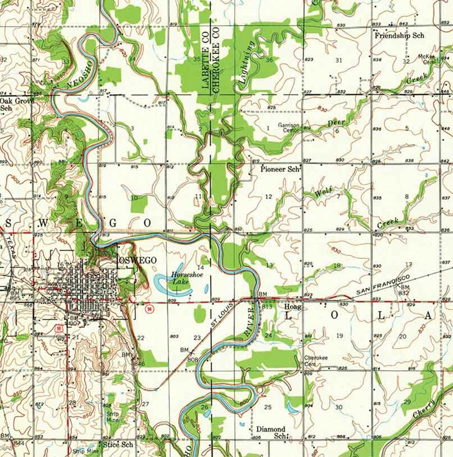 1944 Topo Map of Oswego Kansas Chetopa Etsy