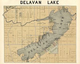 1907 Map of Delavan Lake Walworth County Wisconsin