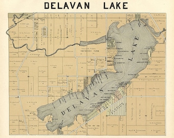 1907 Map of Delavan Lake Walworth County Wisconsin