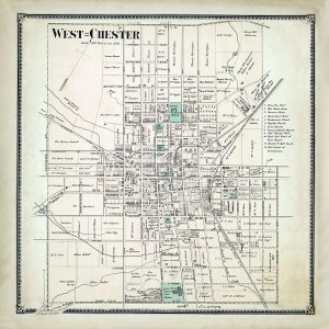 1873 Town Map of West Chester Chester County Pennsylvania